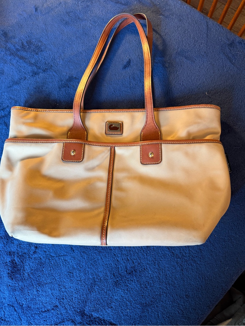 Dooney & Bourke Beige Canvas Tote with Brown Leather Handles